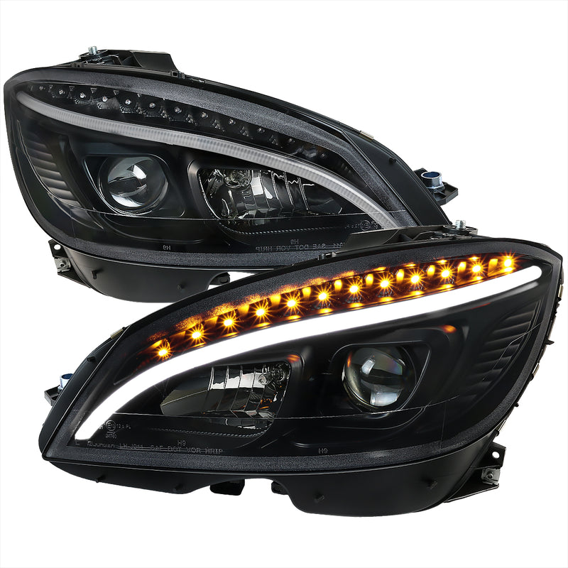 Spec-D 08-11 Mercedes Benz C-Class Pro Headlights-Black LHP-BW20408JM-TM