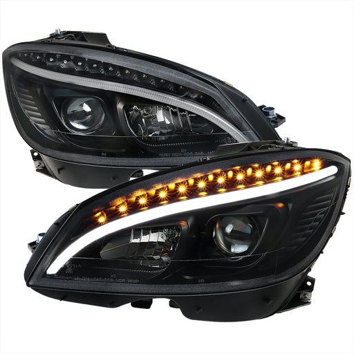 Spec-D 08-11 Mercedes Benz C-Class Pro Headlights-Black LHP-BW20408JM-TM