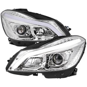 Spec-D 12-14 Mercedes Benz C-Class W204 2 Door Coupe 4 Door Sedan Halogen Projector Headlights With Sequential Switchback Turn Signal Chrome Housing Clear Lens LHP-BW20412-SQ-TM