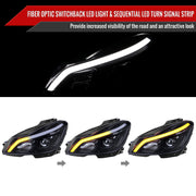 Spec-D 12-14 Mercedes Benz C-Class W204 2 Door Coupe 4 Door Sedan Halogen Projector Headlights With Sequential Switchback Turn Signal Matte Black Housing Smoked Lens LHP-BW20412G-SQ-TM