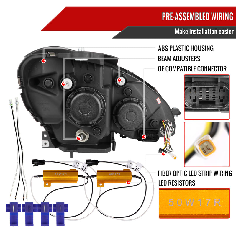 Spec-D 12-14 Mercedes Benz C-Class W204 2 Door Coupe 4 Door Sedan Halogen Projector Headlights With Sequential Switchback Turn Signal Matte Black Housing Smoked Lens LHP-BW20412G-SQ-TM