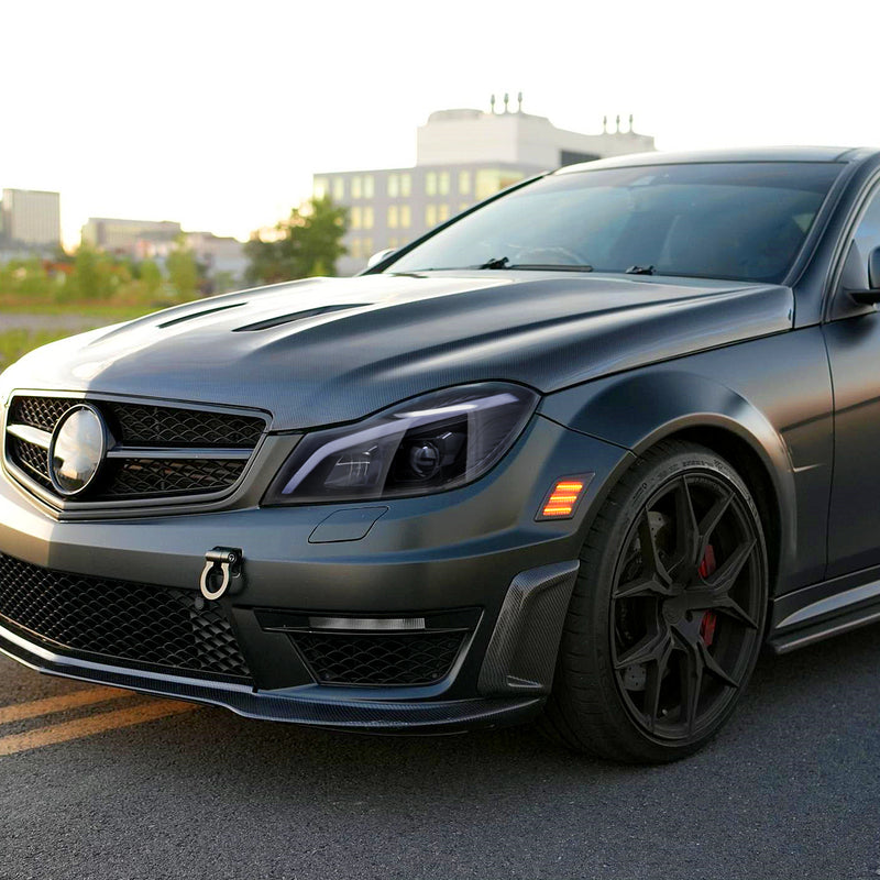 Spec-D 12-14 Mercedes Benz C-Class W204 2 Door Coupe 4 Door Sedan Halogen Projector Headlights With Sequential Switchback Turn Signal Matte Black Housing Smoked Lens LHP-BW20412G-SQ-TM