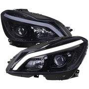 Spec-D 12-14 Mercedes Benz C-Class W204 2 Door Coupe 4 Door Sedan Halogen Projector Headlights With Sequential Switchback Turn Signal Matte Black Housing Smoked Lens LHP-BW20412G-SQ-TM