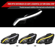 Spec-D 12-14 Mercedes Benz C-Class W204  2 Door Coupe 4 Door Sedan Halogen Projector Headlights With Sequential Switchback Turn Signal Matte Black Housing Clear Lens LHP-BW20412JM-SQ-TM