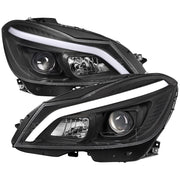 Spec-D 12-14 Mercedes Benz C-Class W204  2 Door Coupe 4 Door Sedan Halogen Projector Headlights With Sequential Switchback Turn Signal Matte Black Housing Clear Lens LHP-BW20412JM-SQ-TM