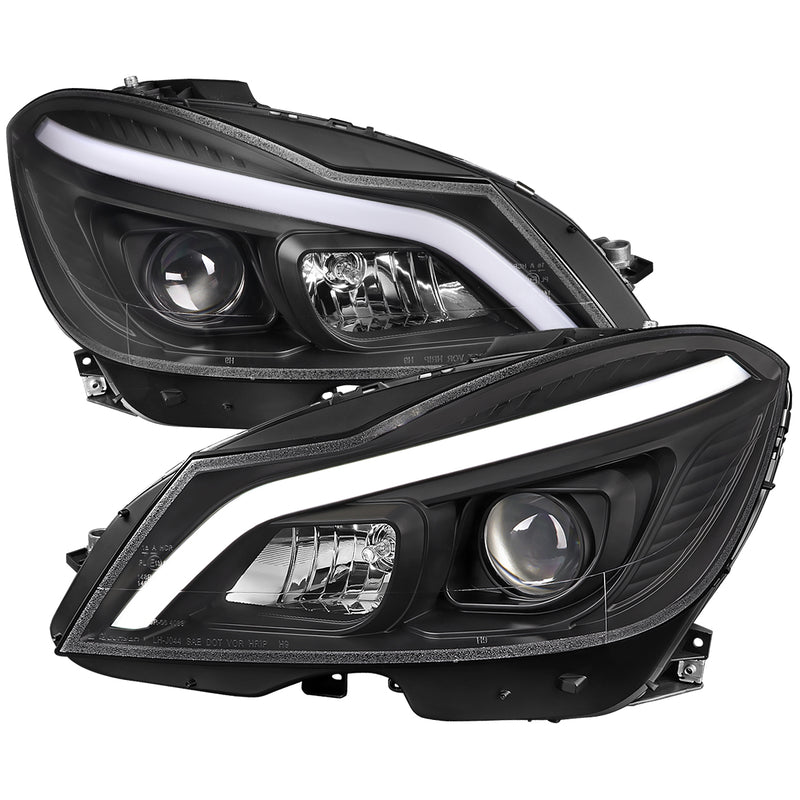 Spec-D 12-14 Mercedes Benz C-Class W204  2 Door Coupe 4 Door Sedan Halogen Projector Headlights With Sequential Switchback Turn Signal Matte Black Housing Clear Lens LHP-BW20412JM-SQ-TM