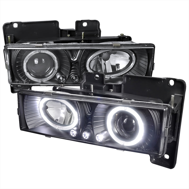 Spec-D 88-98 Chevrolet  C10 Halo Projector Headlights With Led Black  LHP-C1088JM-RS