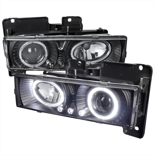 Spec-D 88-98 Chevrolet  C10 Halo Projector Headlights With Led Black  LHP-C1088JM-RS