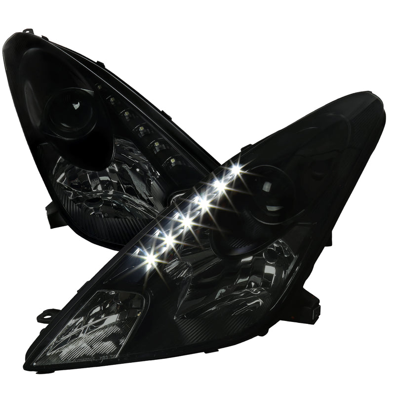 Spec-D 00-05 Toyota Celica Projector Headlights- Smoke With Black Housing- Led Day Time Runnig Lights LHP-CEL00SM-RS