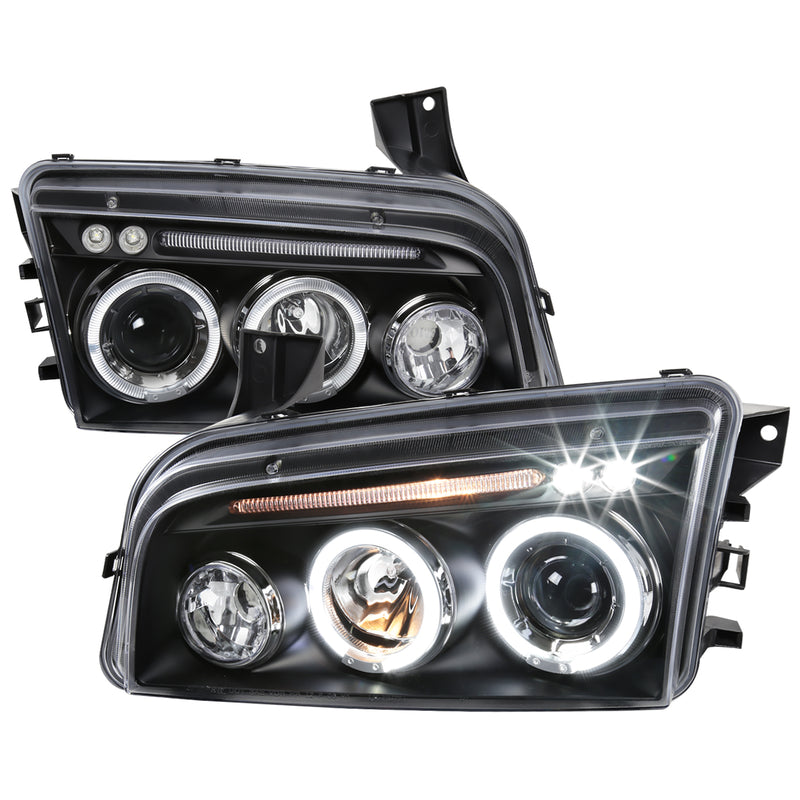 Spec-D 05-10 Dodge Charger Halo Led Projector Black LHP-CHG05JM-TM