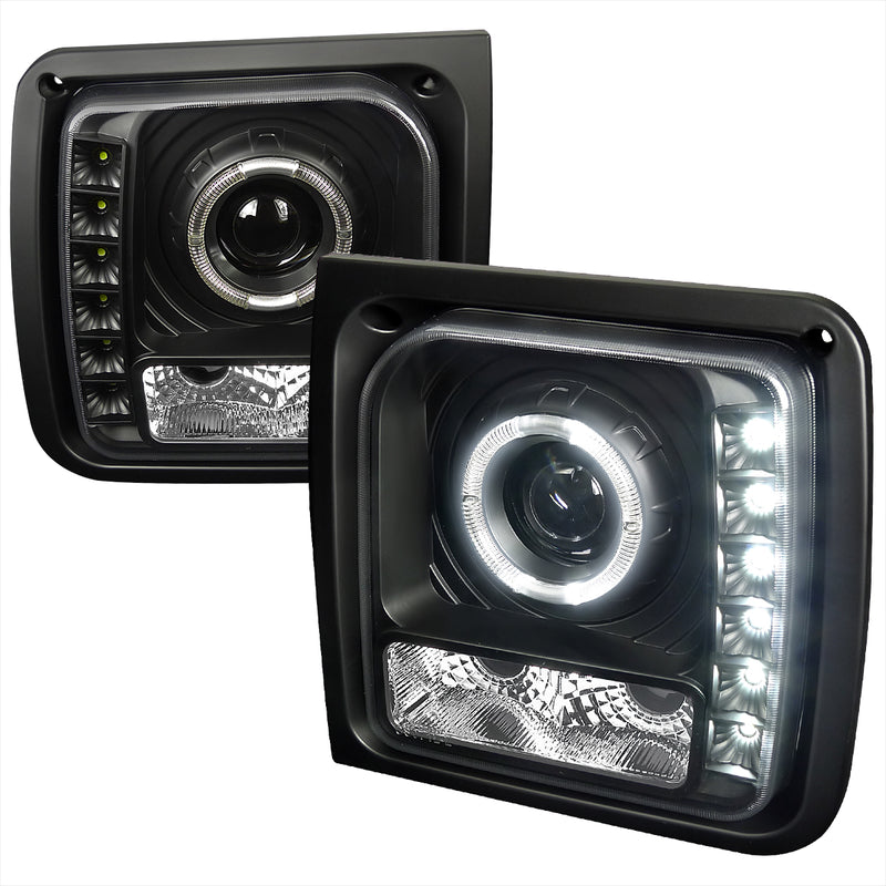 Spec-D 97-01 Jeep Cherokee  Halo Projector Headlight With Led Black LHP-CHKE97JM-RS