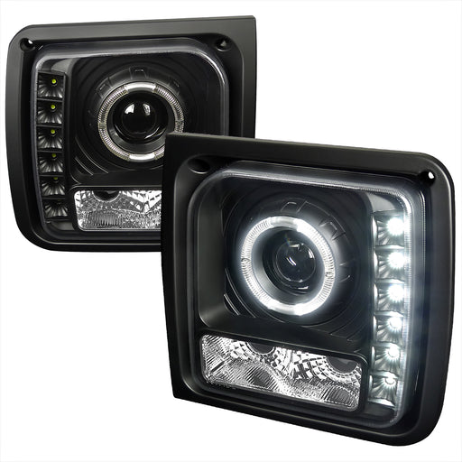 Spec-D 97-01 Jeep Cherokee  Halo Projector Headlight With Led Black LHP-CHKE97JM-RS