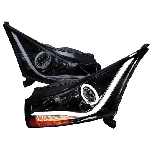 Spec-D 11-Up Chevrolet Cruze Led Halo Projector Headlight Gloss Black Housing Smoke Lens LHP-CRU11G-TM