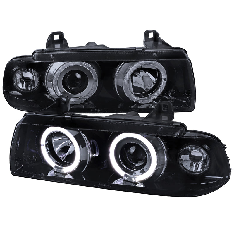Spec-D 92-98 Bmw E36 Halo Led Projector Glossy Black LHP-E3621PCG-TM
