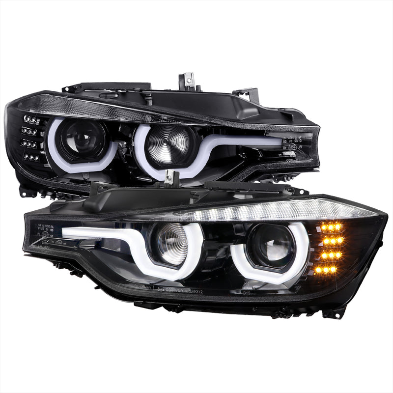 Spec-D 12-15 Bmw F30 3 Series Sedan Xenon Projector Headlights Full Glossy Black Housing And Clear Lens - Not Compatible On Halogen Models LHP-F3012BK-HD-TM