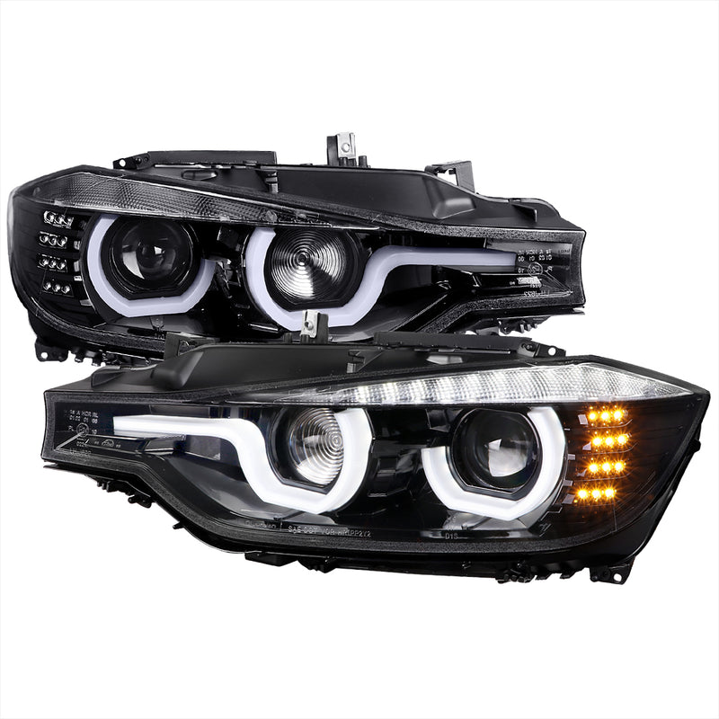 Spec-D 12-15 Bmw 3 Series F30 Projector Headlights Glossy Black With Clear Lens LHP-F3012BK-TM