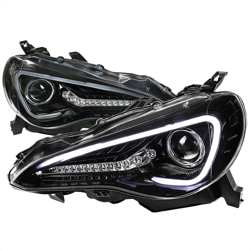 Spec-D 12-16 Scion Frs Sequential Signal Projector Headlights- Glossy Black LHP-FRS12BK-SQ-TM