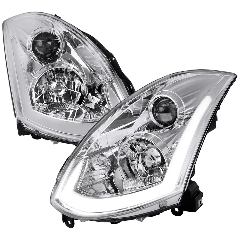 Spec-D 03-05 Infiniti G35 Projector Headlight With Sequential Signal For 2 Door Models With Factory Xenon Chrome LHP-G35032-SQ-RS