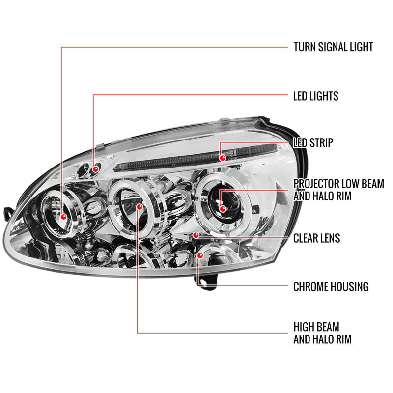 Spec-D 06-08 Volkswagen Golf Halo Led Projector Chrome LHP-GLF05-TM
