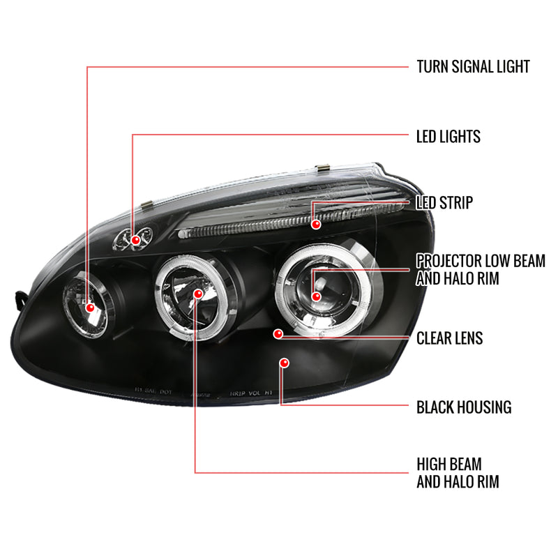 Spec-D 06-08 Volkswagen Golf Halo Led Projector Black LHP-GLF05JM-TM