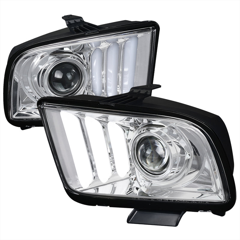 Spec-D 05-09 Ford Mustang Light Bar Projector Headlights- Chrome Housing Clear Lens LHP-MST05-G2-TM