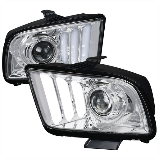 Spec-D 05-09 Ford Mustang Light Bar Projector Headlights- Chrome Housing Clear Lens LHP-MST05-G2-TM