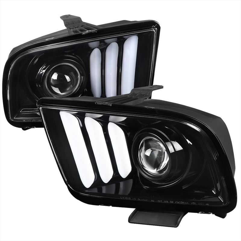 Spec-D 05-09 Ford Mustang Projector Headlights - Glossy Black With Clear Lens LHP-MST05BK-G2-TM