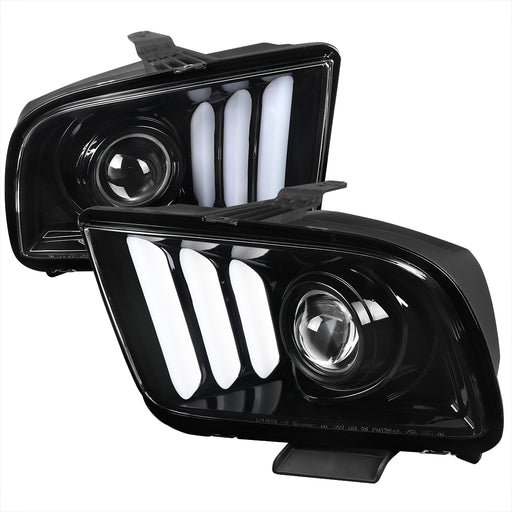 Spec-D 05-09 Ford Mustang Projector Headlights - Glossy Black With Clear Lens LHP-MST05BK-G2-TM