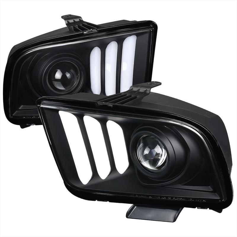 Spec-D 05-09 Ford Mustang Light Bar Projector Headlights- Black Housing Clear Lens LHP-MST05JM-G2-TM