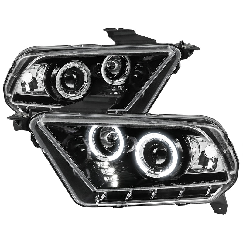 Spec-D 10-14 Ford Mustang Projector Headlight Gloss Black Housing Clear Lens Halogen Model Only  LHP-MST10BK-TM