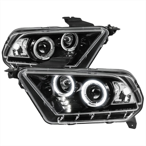 Spec-D 10-14 Ford Mustang Projector Headlight Gloss Black Housing Clear Lens Halogen Model Only  LHP-MST10BK-TM