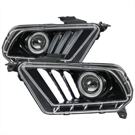 Spec-D 10-14 Ford  Mustang  Seq Signal Led Projector Headlight Gloss Black LHP-MST10BK-V2-TM