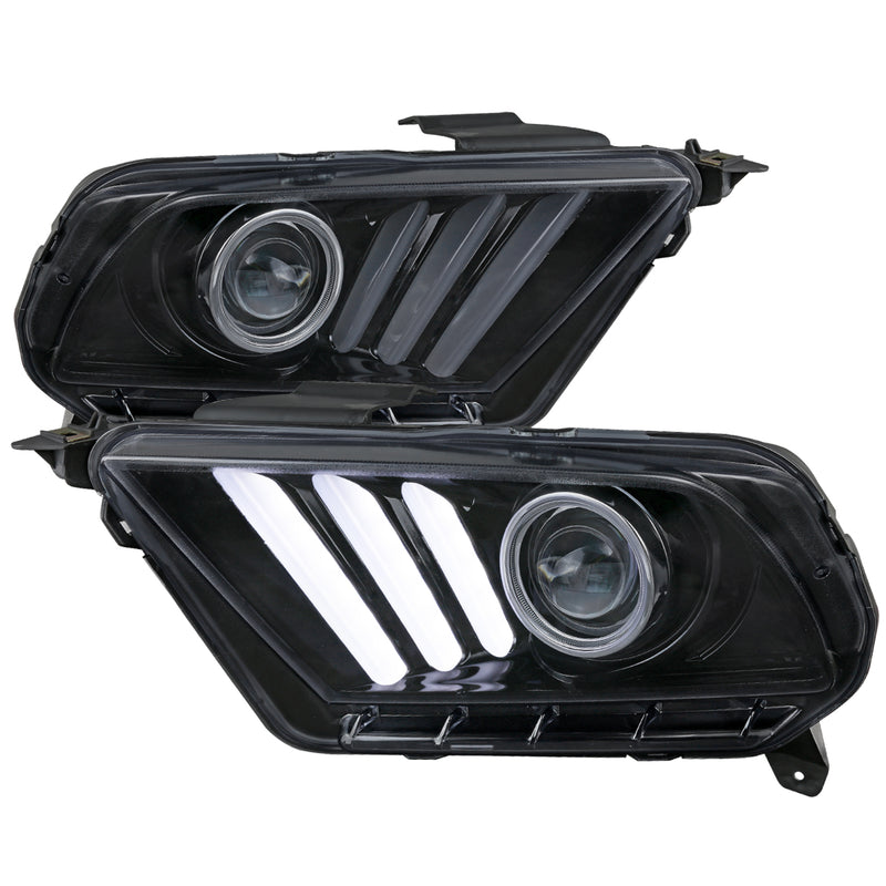 Spec-D 10-14 Ford  Mustang  Seq Signal Led Projector Headlight Gloss Black Smoke Lens LHP-MST10G-V2-TM