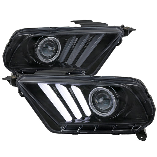 Spec-D 10-14 Ford  Mustang  Seq Signal Led Projector Headlight Gloss Black Smoke Lens LHP-MST10G-V2-TM