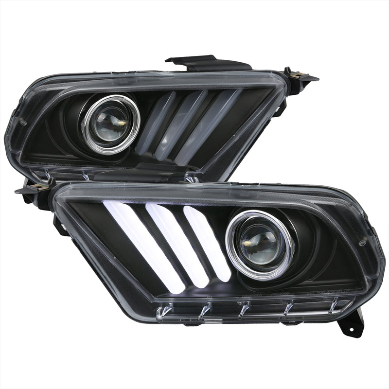 Spec-D 10-14 Ford  Mustang  Seq Signal Led Projector Headlight Black LHP-MST10JM-V2-TM