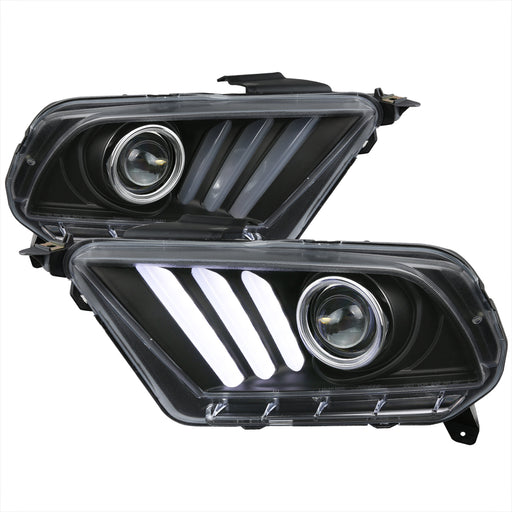 Spec-D 10-14 Ford  Mustang  Seq Signal Led Projector Headlight Black LHP-MST10JM-V2-TM