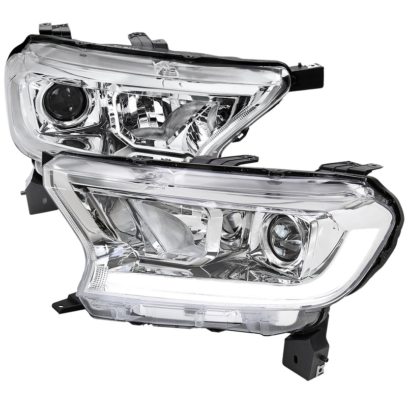 Spec-D 19-21 Ford Ranger Projector Headlights With Sequnetial Turn Signal Led Bar Chrome Housing And Clear Lens LHP-RAN19-SQ-RS