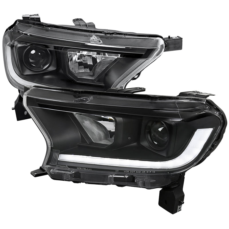 Spec-D 19-21 Ford Ranger Projector Headlights With Sequnetial Turn Signal Led Bar Matte Black Housing And Clear Lens LHP-RAN19JM-SQ-RS