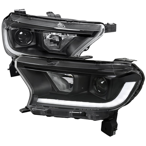 Spec-D 19-21 Ford Ranger Projector Headlights With Sequnetial Turn Signal Led Bar Matte Black Housing And Clear Lens LHP-RAN19JM-SQ-RS