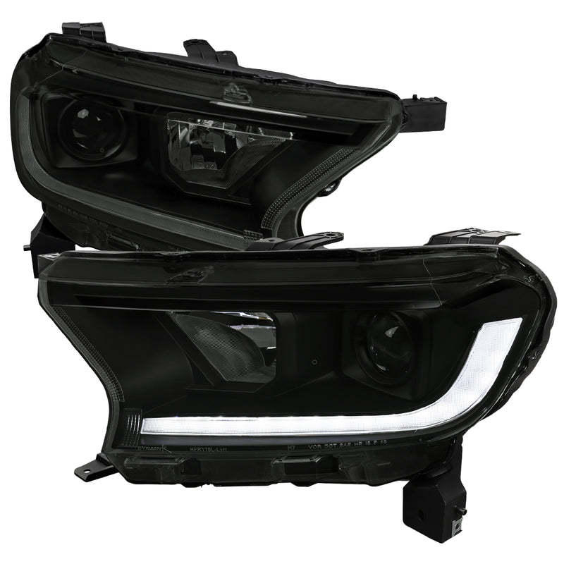 Spec-D 19-21 Ford Ranger Projector Headlights With Sequnetial Turn Signal Led Bar Matte Black Housing And Smoked Lens LHP-RAN19SM-SQ-RS