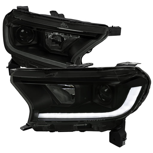 Spec-D 19-21 Ford Ranger Projector Headlights With Sequnetial Turn Signal Led Bar Matte Black Housing And Smoked Lens LHP-RAN19SM-SQ-RS
