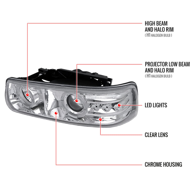 Spec-D 99-02 Chevrolet  Silverado  Projector Headlight Chrome Housing  LHP-SIV99-RS