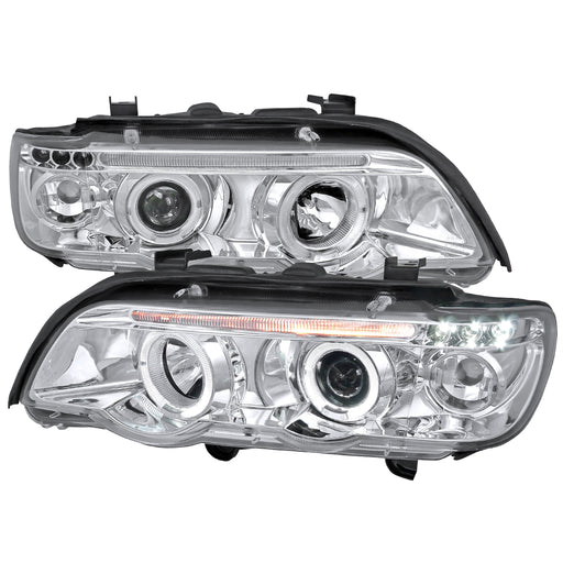 Spec-D 01-03 Bmw E53 X5 Halo Led Projector Headlight Chrome Housing LHP-X500-TM