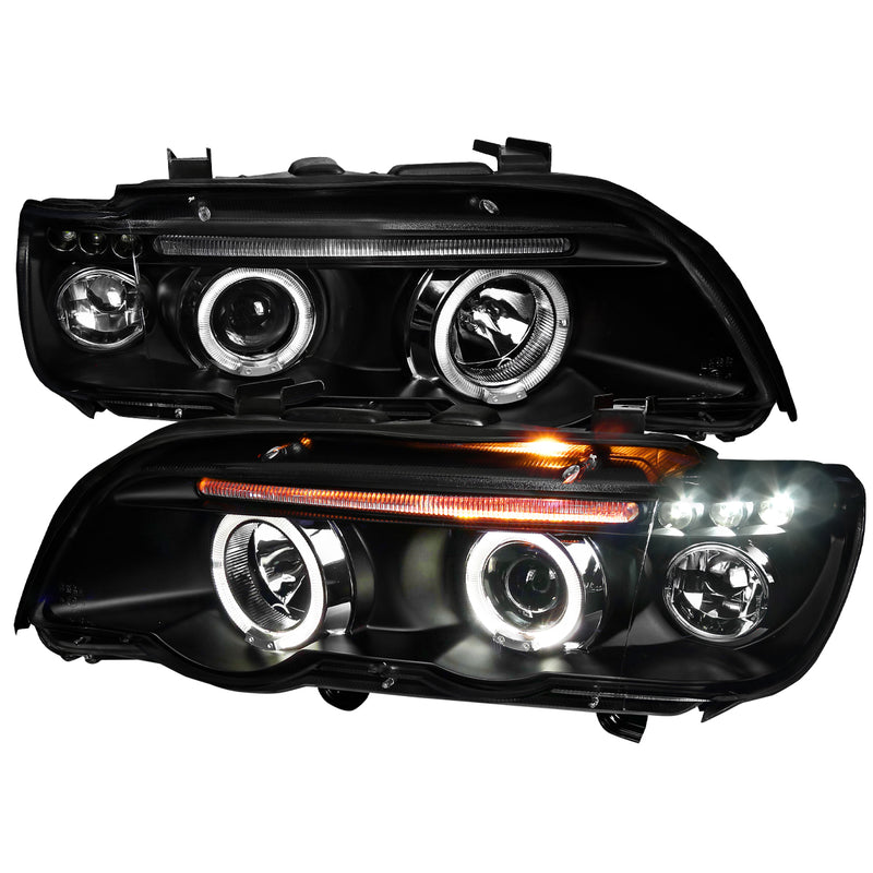 Spec-D 01-03 Bmw E53 X5 Halo Led Projector Headlight Black Housing LHP-X500JM-TM