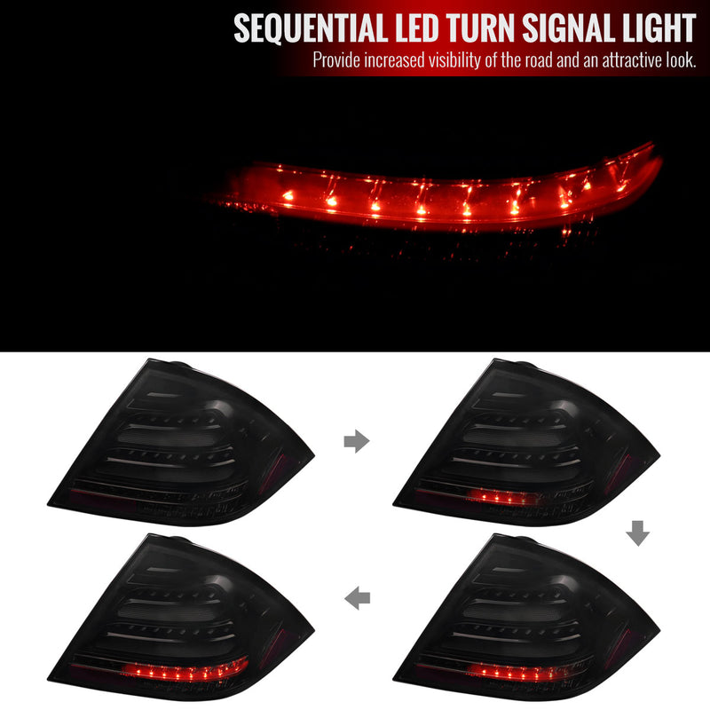 Spec-D 01-04 Mercedez Benz C-Class Sedan W203 Led Sequential Tail Lights Glossy Black Housing Dark Smoked Lens LT-BW20300BBLD-SQ-TM