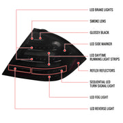 Spec-D 01-04 Mercedez Benz C-Class Sedan W203 Led Sequential Tail Lights Glossy Black Housing Dark Smoked Lens LT-BW20300BBLD-SQ-TM