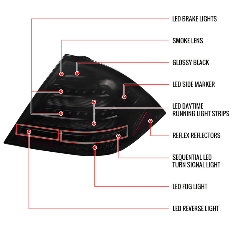 Spec-D 01-04 Mercedez Benz C-Class Sedan W203 Led Sequential Tail Lights Glossy Black Housing Dark Smoked Lens LT-BW20300BBLD-SQ-TM