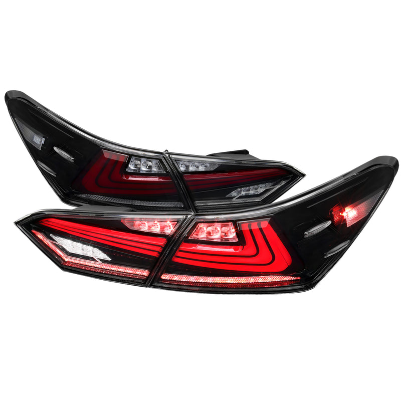 Spec-D 18-21 Toyota Camry Led Tail Lights With Glossy Black Housing And Clear Lens - Red Light Bar/Sequential Signal/Breathing Light Effect LT-CAM18BKLED-SQ-RS