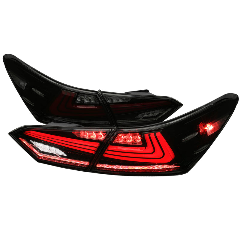 Spec-D 18-21 Toyota Camry Led Tail Lights With Glossy Black Housing And Smoked Lens - Red Light Bar/Sequential Signal/Breathing Light Effect LT-CAM18BZLED-SQ-RS