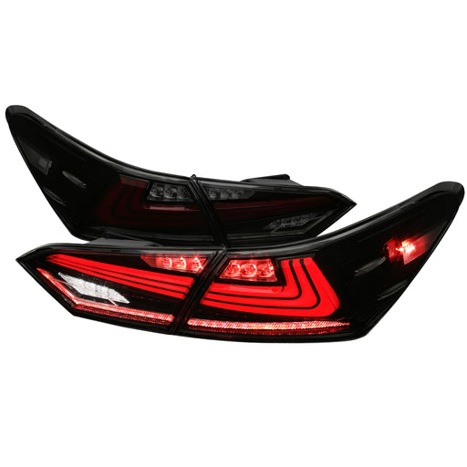 Spec-D 18-21 Toyota Camry Led Tail Lights With Glossy Black Housing And Smoked Lens - Red Light Bar/Sequential Signal/Breathing Light Effect LT-CAM18BZLED-SQ-RS